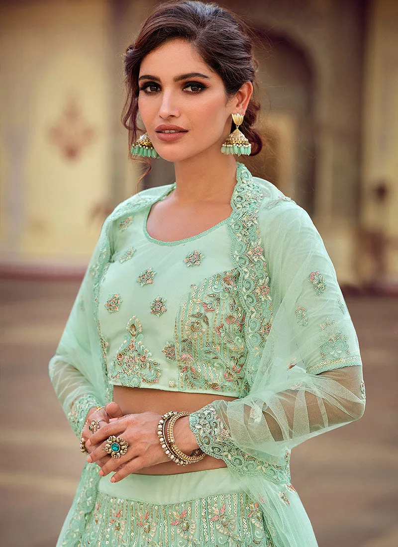 Aqua Green Sequence Embellished Lehenga Choli