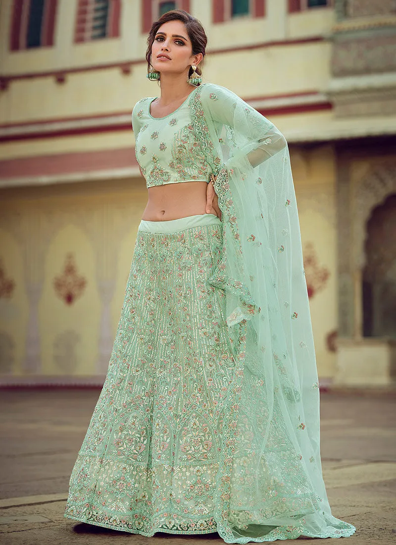 Aqua Green Sequence Embellished Lehenga Choli