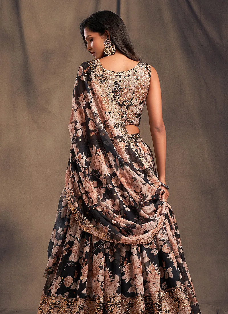 Black Golden Floral Printed Lehenga Choli