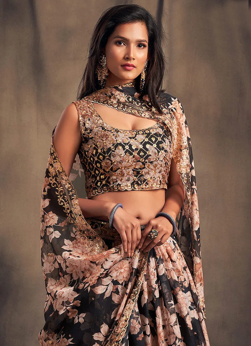 Black Golden Floral Printed Lehenga Choli