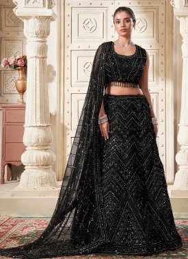 Black Sequence Embroidery Traditional Style Lehenga Choli