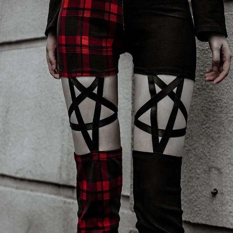 Gothic Slim Fit High Waist Zipper Plaid Hollow Out Pencil Pants