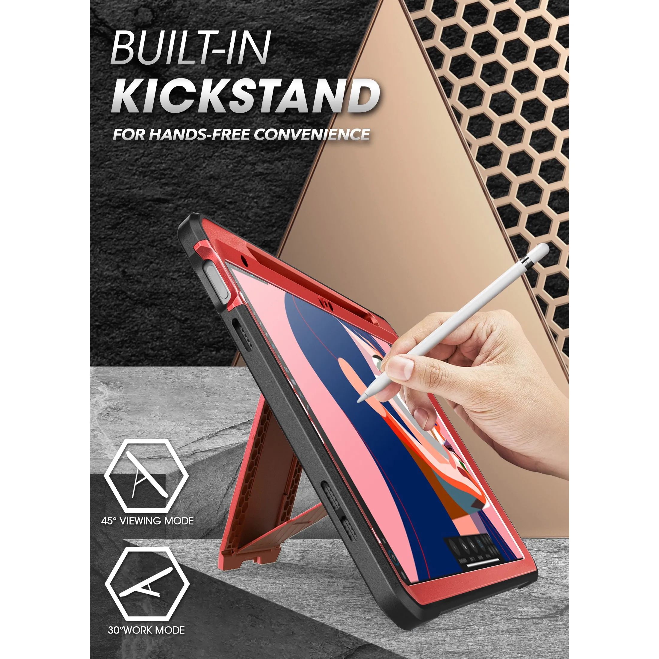 iPad 10.9" 2022 Unicorn Beetle PRO Rugged Kickstand Case-Metallic Red