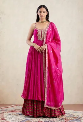 Pink Gown Palazzo Set in Faux Georgette with Embroidery Sequence Work