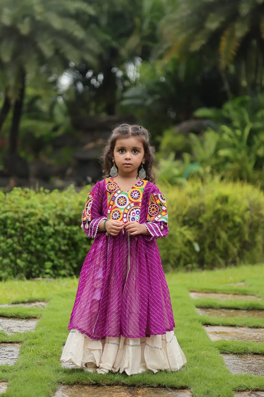 Purple & White Elegant Lehenga and Kurti Combo for Adults & Kids - Full-Stitched Set