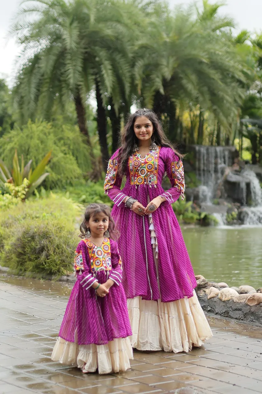 Purple & White Elegant Lehenga and Kurti Combo for Adults & Kids - Full-Stitched Set