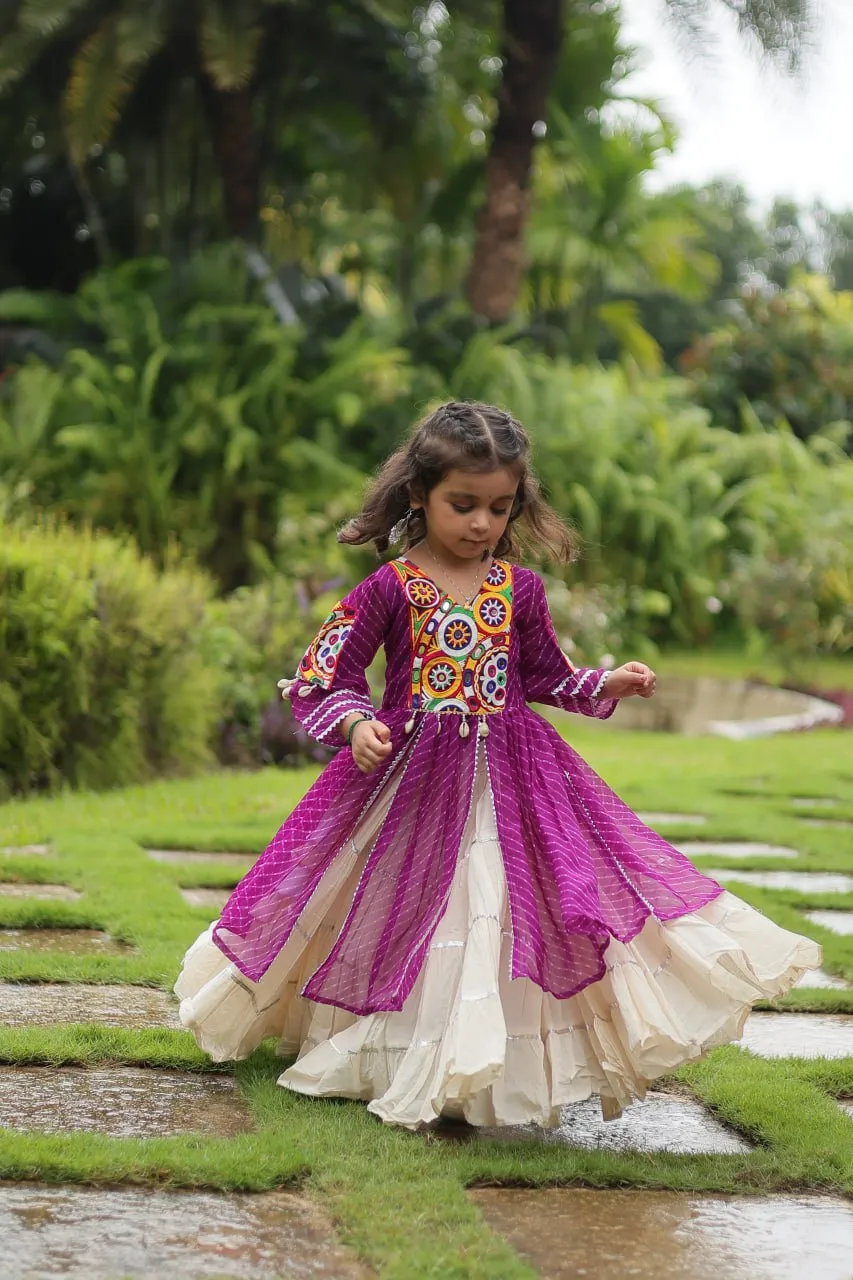 Purple & White Elegant Lehenga and Kurti Combo for Adults & Kids - Full-Stitched Set