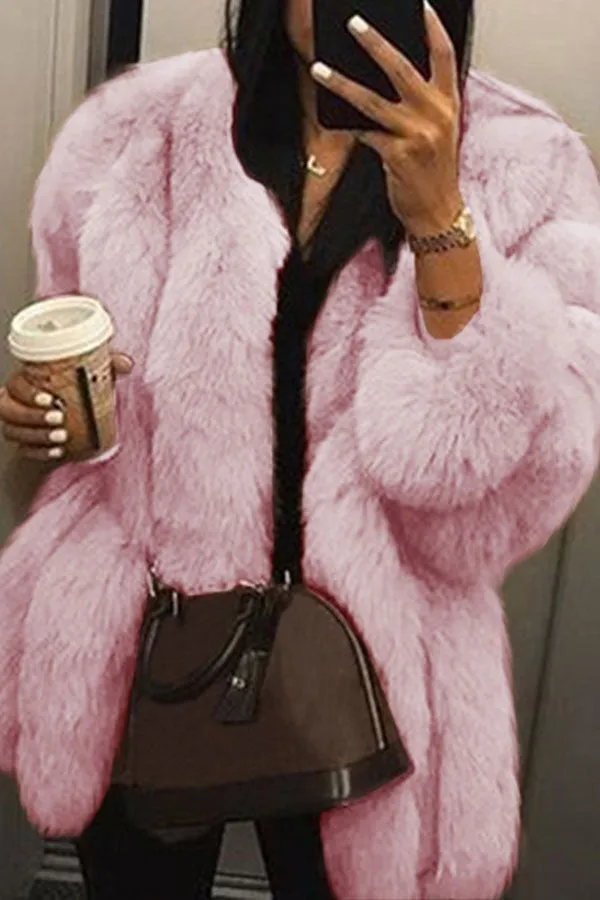 xiangtuibao Solid Color Bright Fluffy Coat