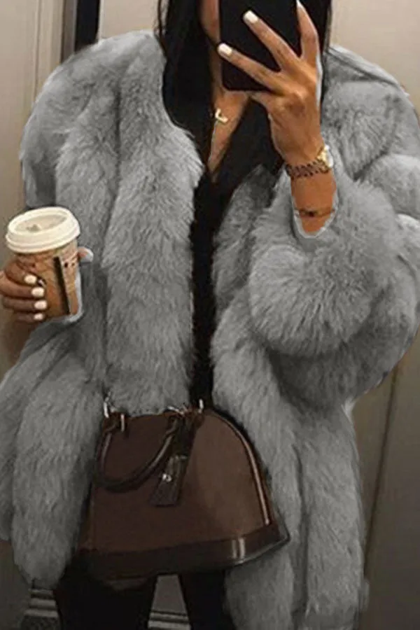 xiangtuibao Solid Color Bright Fluffy Coat