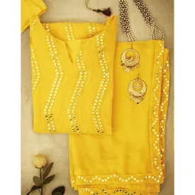 Yellow Color Suit with Foil Mirror Work